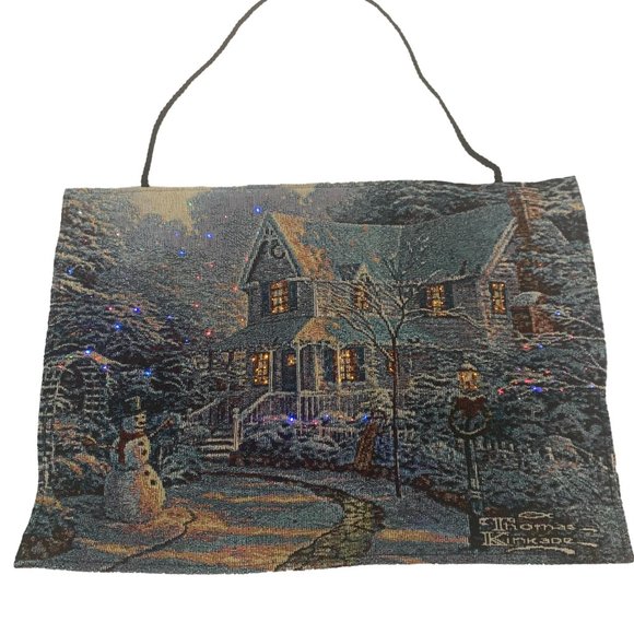 Thomas Kinkade The Night Before Christmas Fiber Optics Fabric Wall Tapestry - Picture 1 of 10